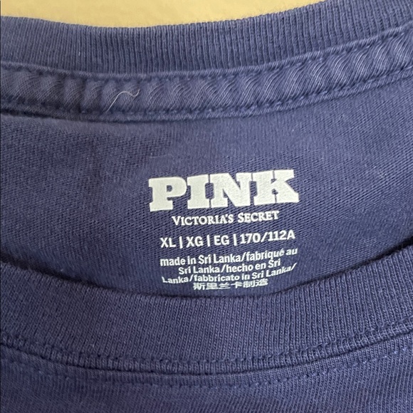 PINK Victoria's Secret Navy Blue Tee with Pink Logo SZ XL - Picture 3 of 4